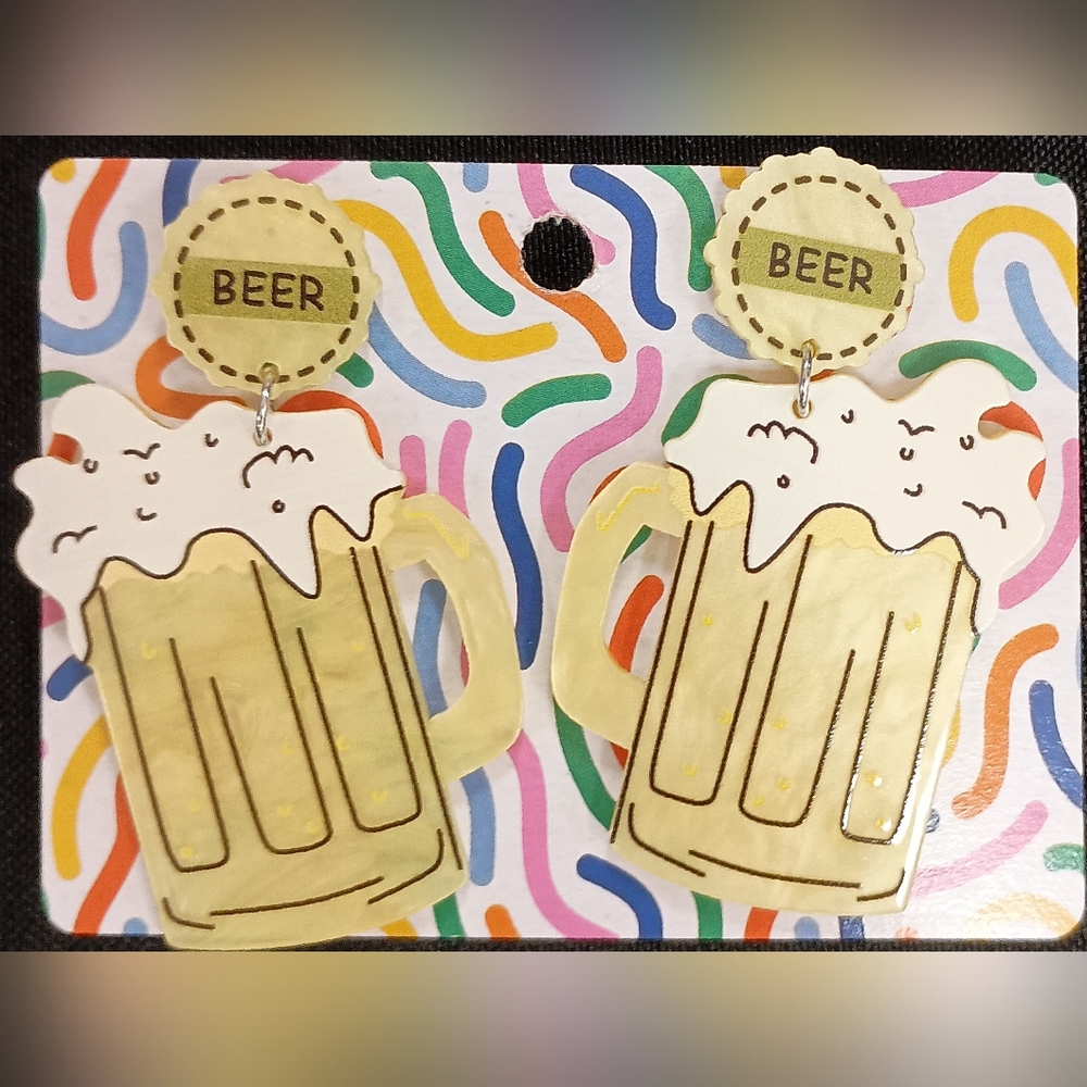 Beer Mug Earrings in Gold and White